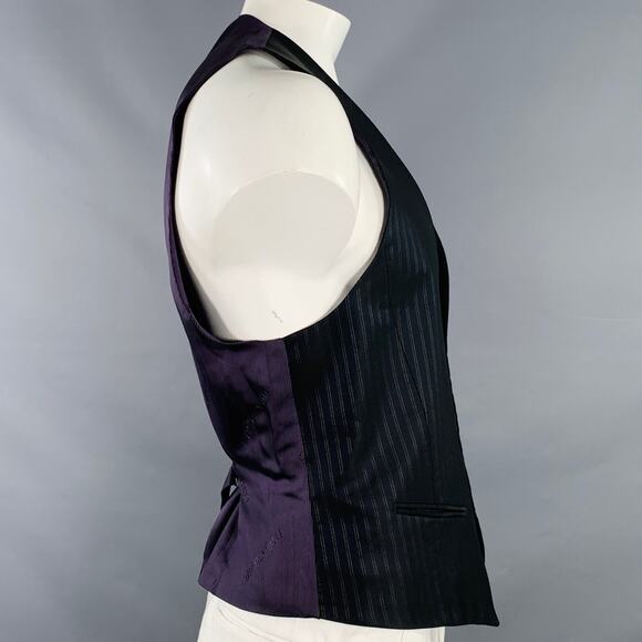 CARLO PIGNATELLI Size 42 Black Purple Stripe Acetate Wool Vest - Picture 3 of 7
